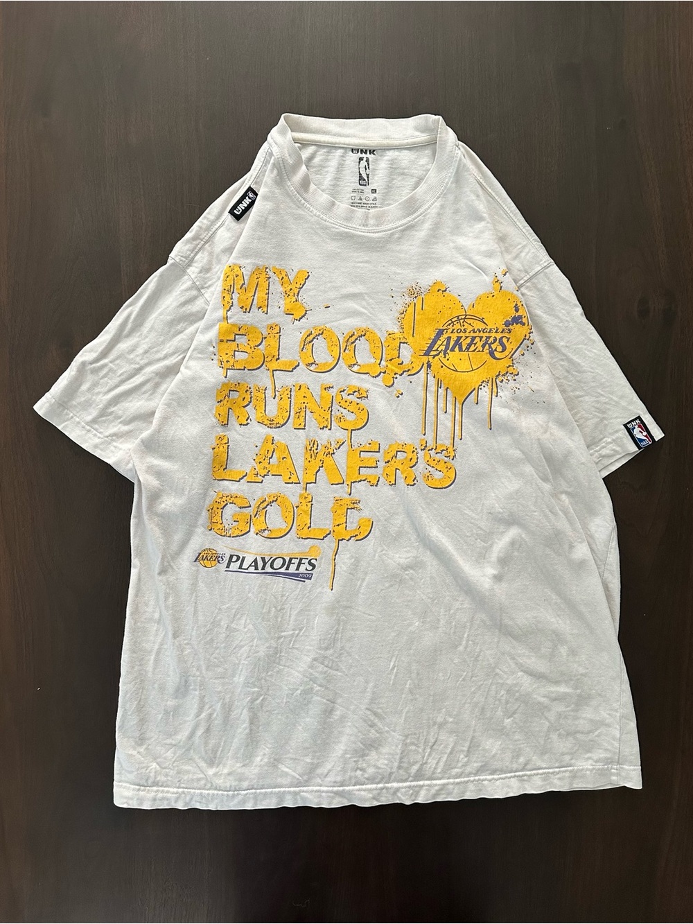 Y2K UNK Los Angeles Lakers Shirt 2009 Playoffs My Blood Runs Gold White Sz L